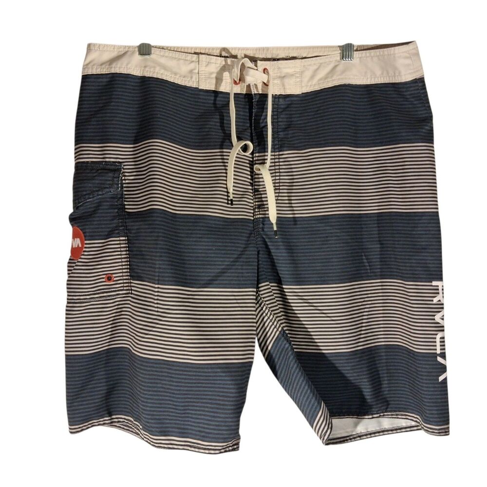 RVCA swim trunks board shorts mens 36 blue striped classic non-stretch surf